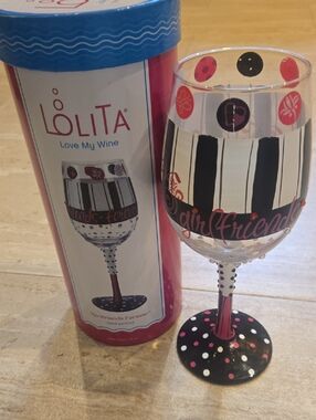 Lolita "Girlfriends Forever" Hand-Painted Wine Glass